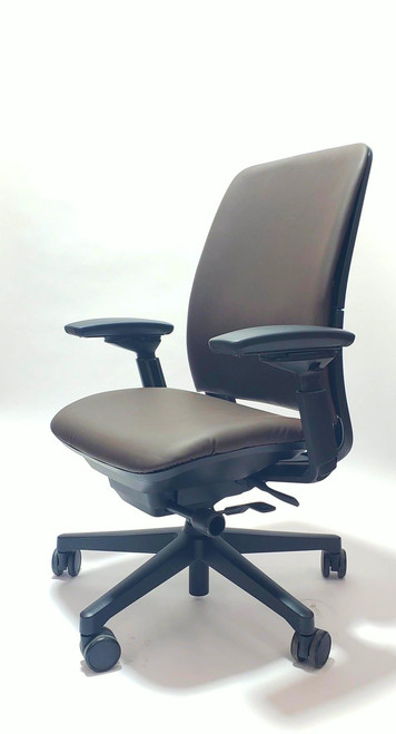 Steelcase Amia Chair, All Features, Dark Brown Leather, Adjustable Arms,  Adjustable Lumbar Support