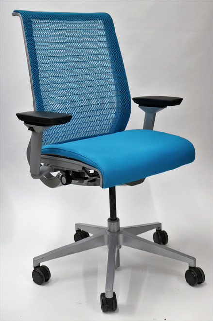 Steelcase Think Chair Aqua Color Fabric Seat and Mesh Platinum frame