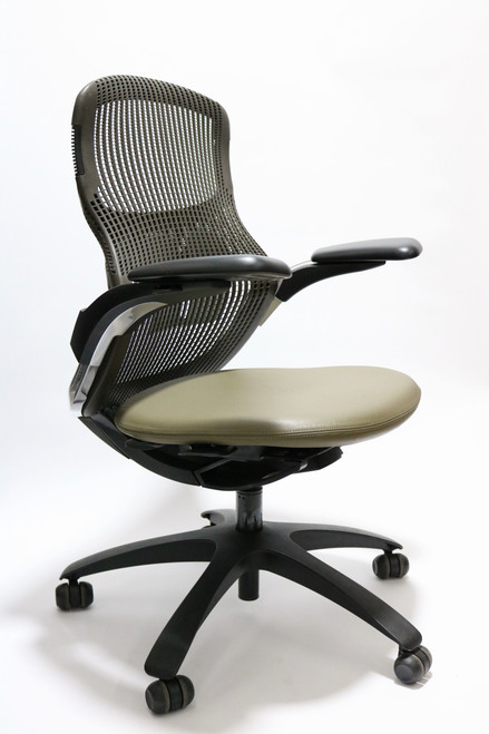 Knoll Generation Chair, Brown Leather Seat, All Features, Adjustable Arms, Lumbar Support