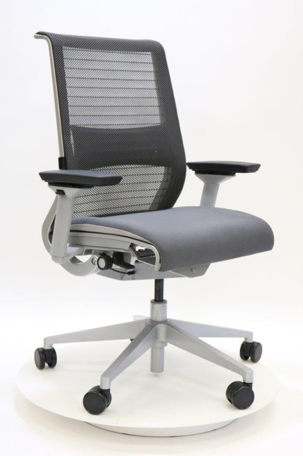Steelcase Think Chair, V2, 3D Knit Back, Adjustable Arms, Adjustable Lumbar Support, Platinum Mineral