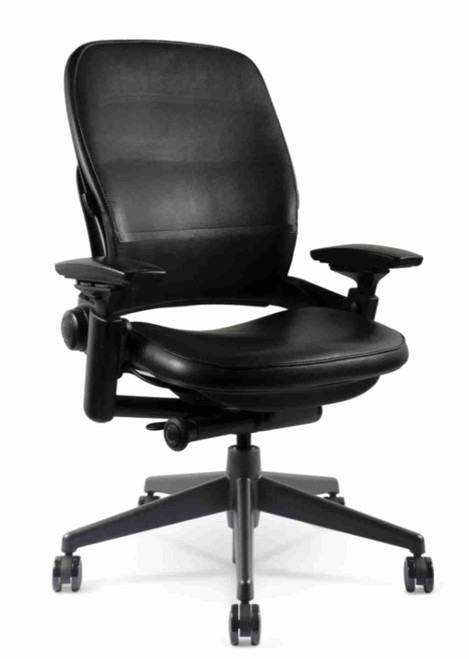 Steelcase Leap Chair, Black, Leather, Adjustable Pivot Arms,