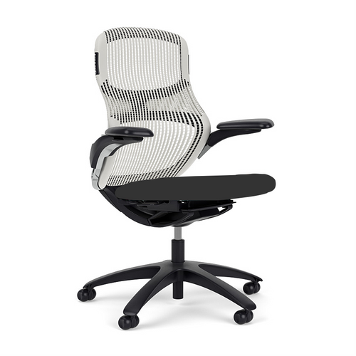 Knoll Generation Chair, All Features, Black Frame White Back Black Seat, Adjustable Arms