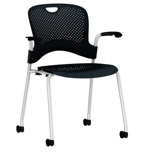 Herman Miller Caper Stacking Side Chair With Arms Black Molded Back