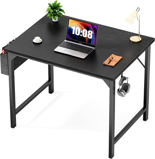 ModSavy Small Computer Desk Small Office Desk 32 Inch Writing Desk Home Office Desks Small Space Desk Study Table Modern Simple Style Work Table with Storage Bag and Iron Hook, Wooden Desk for Home, Bedroom