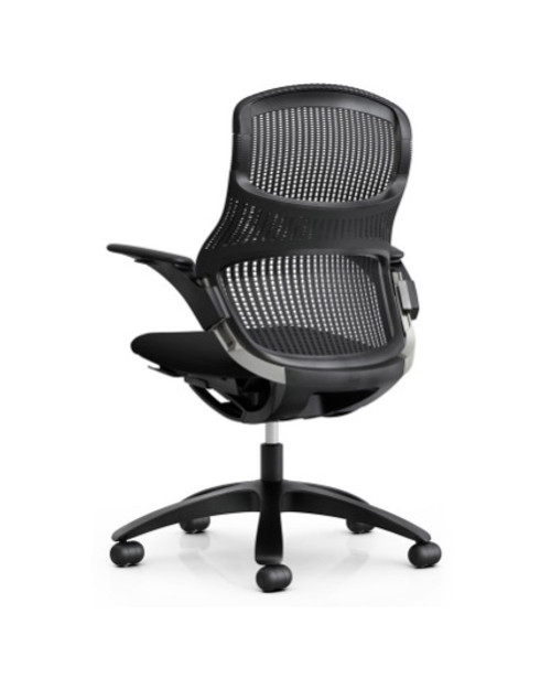 Knoll Generation Chair, All Features, Black Leather Seat, Adjustable Arms