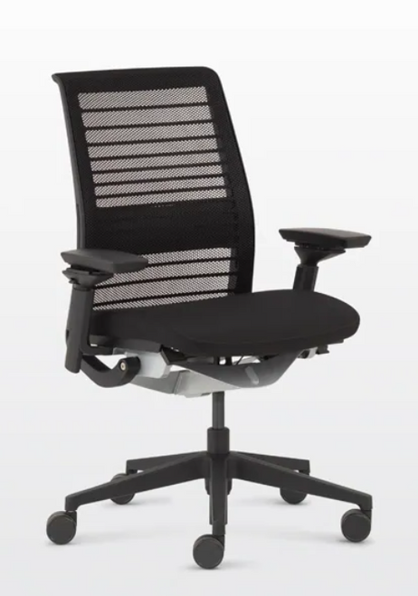 Steelcase Think Chair (V2), All Features, 3D Knit Back, Leather Seat, 4-Way Adjustable Arms, Adjustable Lumbar Support