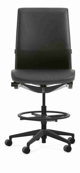 Steelcase Think Leather Stool Chair (V2), All Features, 3D Knit Back, No Arms, Adjustable Lumbar Support