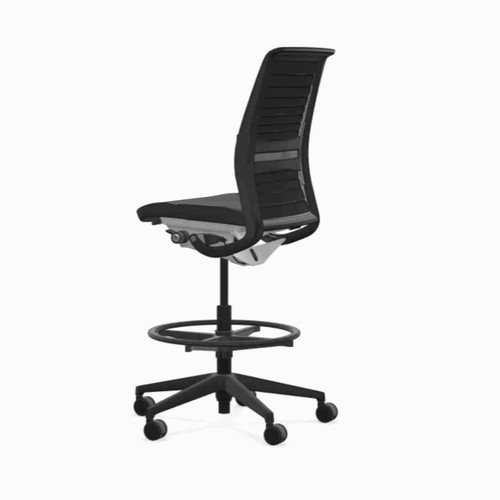 Steelcase Think Leather Stool Chair (V2), All Features, 3D Knit Back, No Arms, Adjustable Lumbar Support