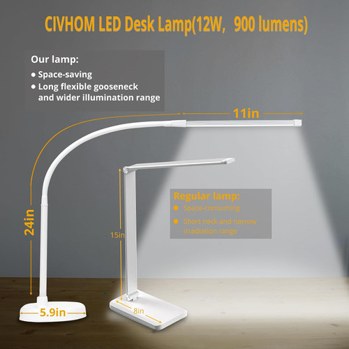 ModSavy Lighting Desk Lamp, Swing Arm Architect Task Lamp with Long Flexible Gooseneck, Heavy Base, 3 Color Modes, 10 Brightness Levels, and USB Adapter, Desk Light for Home/Office/Drafting/Reading