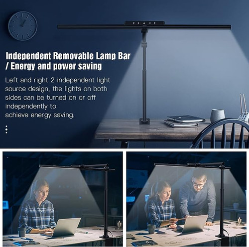 LED Double Head Reading Desk Lamp 24W Foldable Swing Arm Desk Lamp with  Clip Dimmable for Workstation PC Eye Protection Office