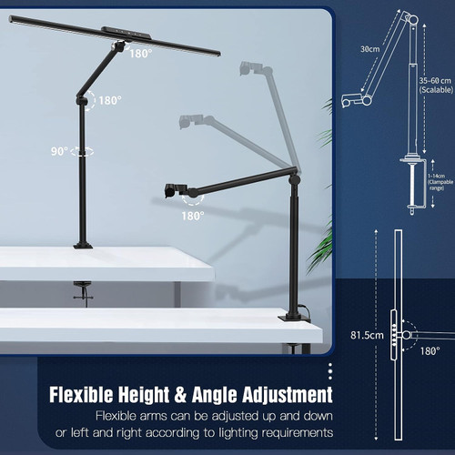 ModSavy LED Task Lamp with Clamp, 24W Super Bright Desk Lamp, 168 Pcs SMD LED, Metal 32" Wide Lamp, Stepless Brightness Dimmable, Task LED Light for Home Office, Workbench, Architect, Eye-Caring 