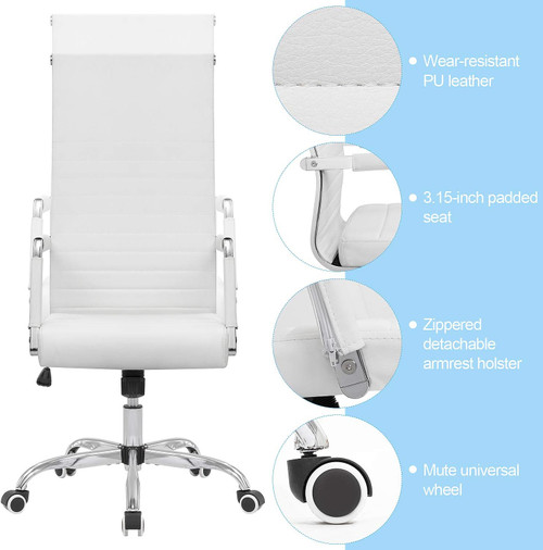 Ribbed Office Chair High Back White by ModSavy