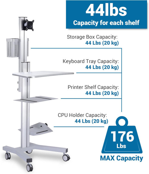 Adjustable Mobile PC Workstation for Dual Monitors