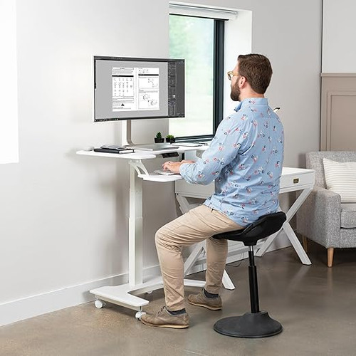 ModSavy White Electric Mobile Height Adjustable 36 inch Dual Platform Standing Desk with Wheels, Rolling Small Space Table, Sit Stand Workstation,