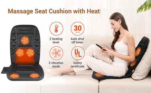 Heated Car Massager Heat Mat Seat Cushion 9 Vibrating Motors, Massage Cushion Chair Pad for Auto Home Office Massager