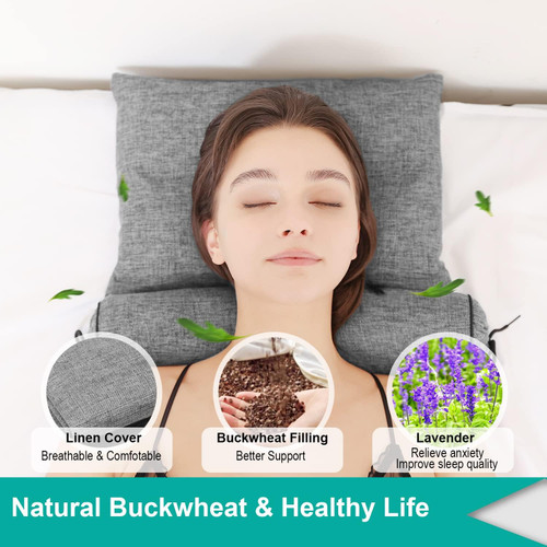 Orthopedic Buckwheat Cervical Pillow - Detachable, Round Neck Support for Pain Relief, Snoring and Proper Alignment