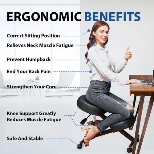 Ergonomic Office Kneeling Chair, Height Adjustable Stool with Thick Foam Cushions