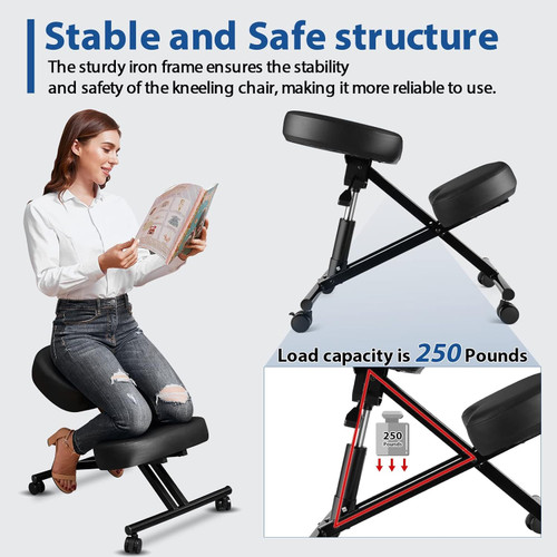 Ergonomic Office Kneeling Chair, Height Adjustable Stool with Thick Foam Cushions