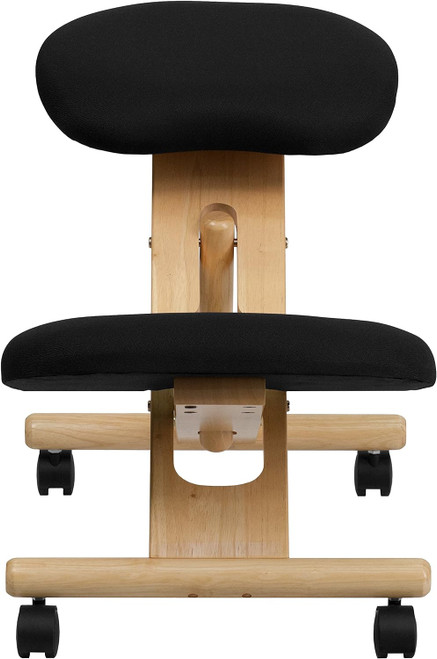 Posey Mobile Wooden Ergonomic Kneeling Office Chair in Black Fabric