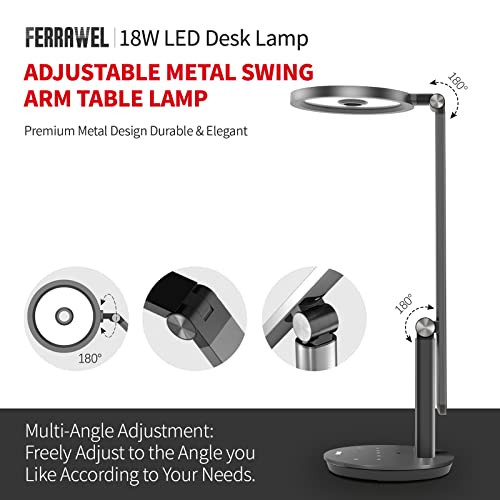 ModSavyNatural Light LED Desk Lamp for Home Office, Auto-Dimming Eye-Caring Desk Light, Adjustable Metal Swing Arm Table Lamp, Architect Drafting Task Lamp Memory Function for Bedroom Office