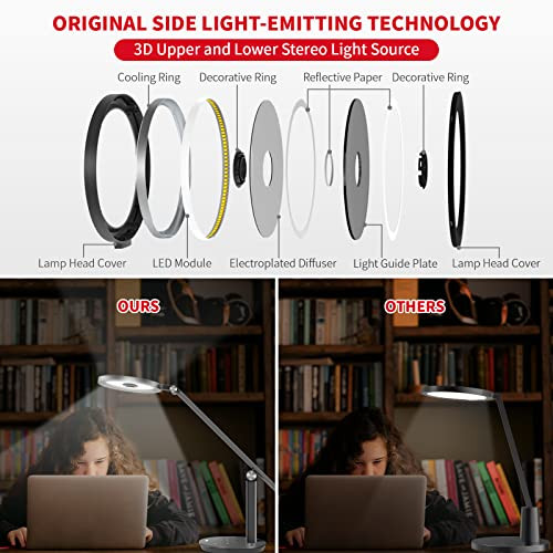 ModSavyNatural Light LED Desk Lamp for Home Office, Auto-Dimming Eye-Caring Desk Light, Adjustable Metal Swing Arm Table Lamp, Architect Drafting Task Lamp Memory Function for Bedroom Office