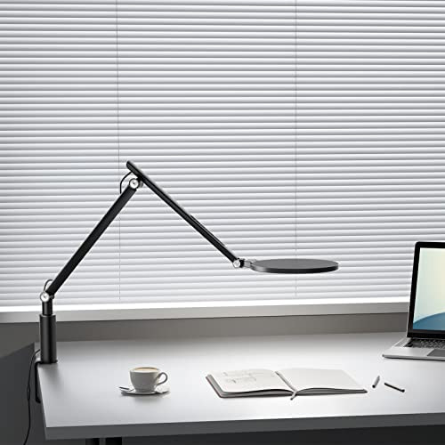 UPERGO LED Desk Lamp, Clip-on Desk Light for Home Office, Swing Arm Table Lamp, Computer, Task Lamp, Workbench Drafting, Video Conferencing Lighting, Adjustable Brightness Color Temperature