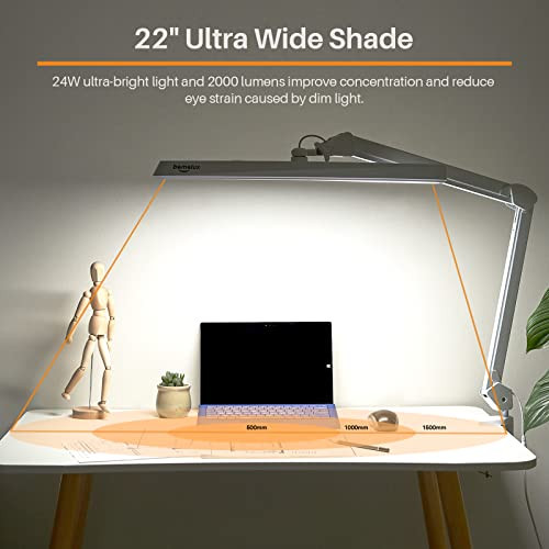 bemelux LED Architect Desk Lamp with Clamp, Metal Swing Arm 2000 Lumens Dimming Office Table Lamp for Task Work Drafting Reading Desktop, 234PCS Bright LEDs, 24W, 5 Color Temperatures Workbench Lamp