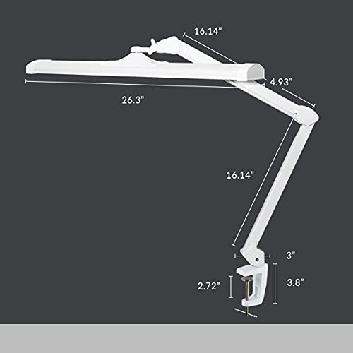 Neatfi Ultra 3,500 Lumen LED Desk Lamp, Color Correlated Temperature, 3 Light Modes, Dimmable, 45W, 26 Inch Wide Metal Shade, 540 SMD LEDs (CCT with Clamp, White)