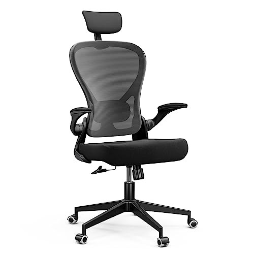 Monhey Ergonomic Office Chair with Lumbar Support & Headrest & Flip-up Arms  Height Adjustable Rocking Home Office Desk Swivel High Back Computer Chair