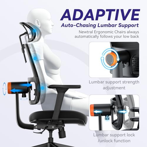 Office Chair, Ergonomic Desk Chair with Seat Slider, 4D Pillow Lumbar  Support Height & Depth Adjustment, Tilt Lock, Adjustable Headrest &  Armrest