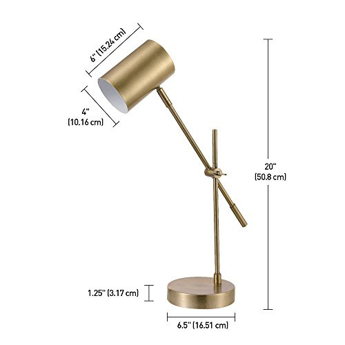 ModSavy Pratt 20" Desk/Table Lamp, Matte Brass Finish, Adjustable Height, Balance Arm, in-Line Rocker On/Off Switch