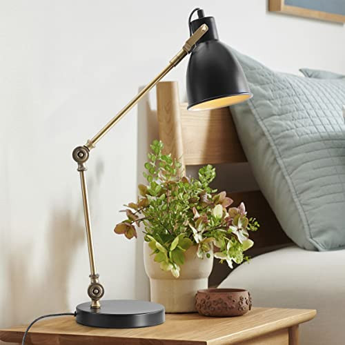 ModSavy Barnes 24" LED Metal Task Lamp Modern, Contemporary, Transitional for Bedroom, Living Room, Office, College Dorm, Coffee Table, Bookcase, Black/BrassGold