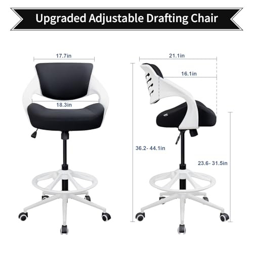 ModSavy Drafting Tall Office Standing Computer Desk Chair with Foot Rest- Lumbar Support& Waist Support Function for Office &Home (Black)