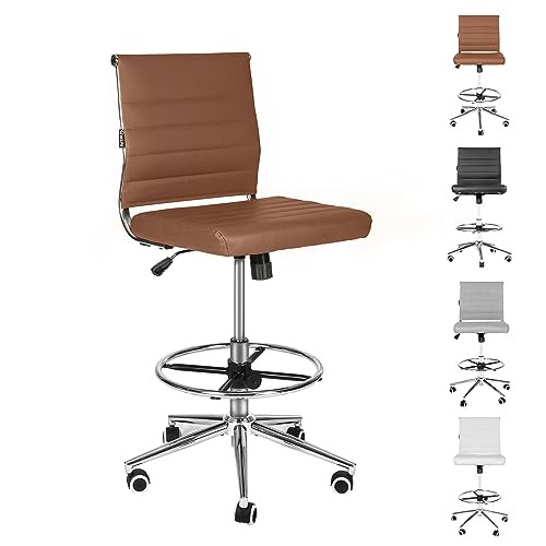 Brown Leather Office Desk Chair with Adjustable Lumbar