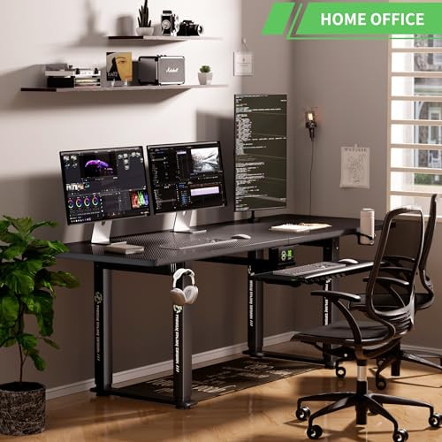 ModSavy Electric Height Adjustable Standing Desk, 71" x 31.5" Inch 4-Leg Ergonomic Sit to Stand Desk for Home Office, Powerful Dual Motor Work Desk with Locking Wheels, Carbon Fiber Textured Black