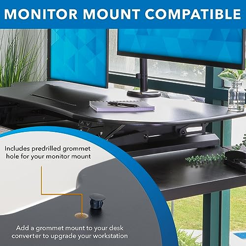 ModSavy Electric Standing Desk Converter with 38" Tabletop, Height Adjustable Sit Stand Desk Riser, Motorized Desk Riser with Keyboard Tray and Device Slot, Fits Monitor & Laptop, Black