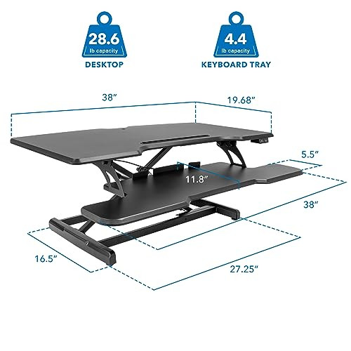 ModSavy Electric Standing Desk Converter with 38" Tabletop, Height Adjustable Sit Stand Desk Riser, Motorized Desk Riser with Keyboard Tray and Device Slot, Fits Monitor & Laptop, Black