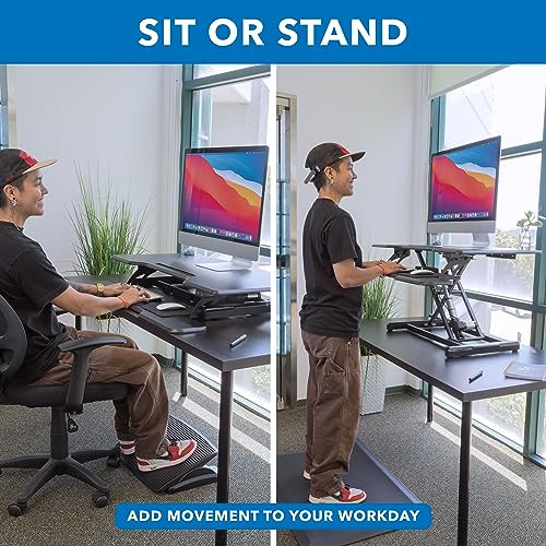 ModSavy Electric Standing Desk Converter with 38" Tabletop, Height Adjustable Sit Stand Desk Riser, Motorized Desk Riser with Keyboard Tray and Device Slot, Fits Monitor & Laptop, Black