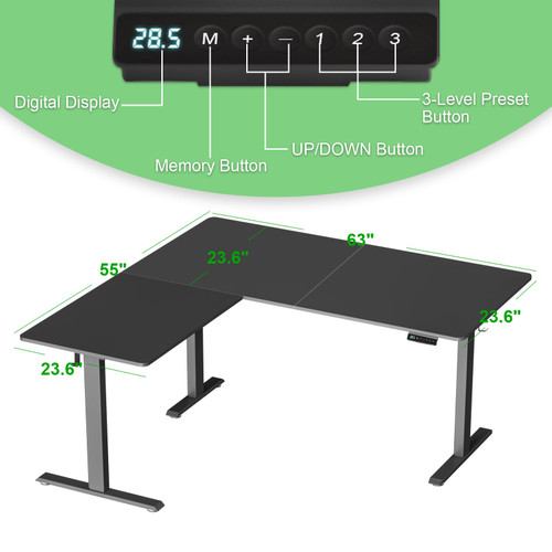 ModSavy Upgrade Version 63 * 55 inch L Shaped Electric Adjustable Height Standing Desk, Corner Stand Up Desk, Sit Stand Computer L Desk for Gaming Office