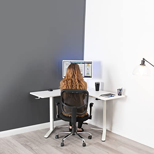 ModSavy Electric Height Adjustable L-Shaped 47 x 47 inch Standing Desk, White Corner Table Top, White Frame, Stand Up Workstation, DESK-E1L94W