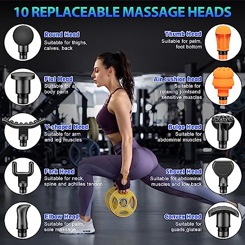 ModSavy Massage Gun Deep Tissue, Back Massage Gun for Athletes for Pain Relief, Percussion Massager with 10 Massages Heads & Silent Brushless Motor, Gifts for Men&Women, Black