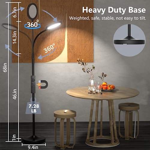 ModSavy Floor Lamp Super Bright Dimmable LED Lamps for Living Room, Custom Color Temperature Standing Lamp with Remote Push Button, Adjustable Gooseneck Reading Floor Lamp for Bedroom Office
