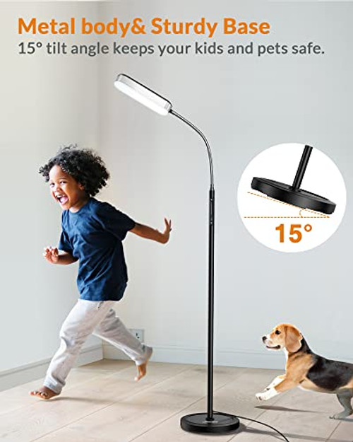 ModSavy Floor Lamp, Eye-Caring LED Floor Lamps for Living Room, Bright 5 Color Temperatures & Stepless Dimmer, Touch Standing Lamp with 3 Timer Modes, Reading Floor Lamp for Bedroom, Office