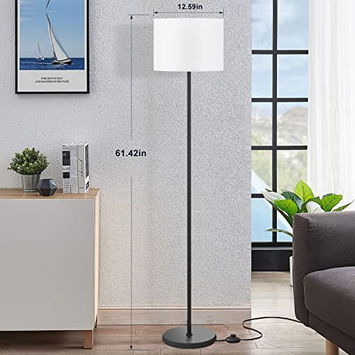 ModSavy LED Floor Lamp Simple Design, Modern Floor Lamp with Shade, Tall Lamps for Living Room Bedroom Office Dining Room Kitchen, Black Pole Lamp with Foot Switch(Without Bulb)