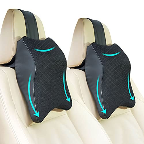 ModSavy Car Seat Headrest Neck Rest Cushion - Ergonomic Car Neck Pillow Durable 100% Pure Memory Foam Carseat Neck Support - Comfty Car Seat Back Pillows for Neck/Back Pain Relief (Black 2pcs)