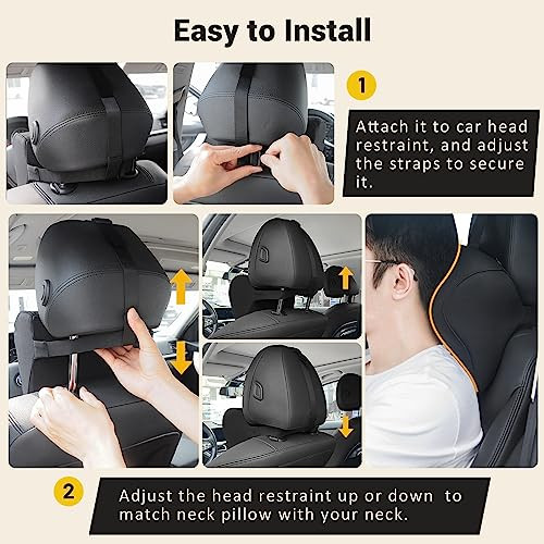 ModSavy Car Neck Pillow for Driving- Memory Foam Car Pillow for Driving Seat for Cervical Support and Neck Pain Relief - T-Shaped Straps for Height Adjustment,Black