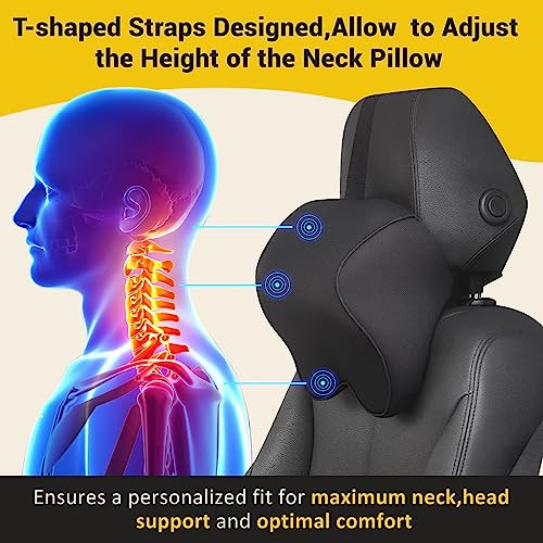 ModSavy Car Neck Pillow for Driving- Memory Foam Car Pillow for Driving Seat for Cervical Support and Neck Pain Relief - T-Shaped Straps for Height Adjustment,Black