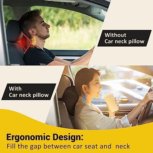 ModSavy Car Neck Pillow for Driving- Memory Foam Car Pillow for Driving Seat for Cervical Support and Neck Pain Relief - T-Shaped Straps for Height Adjustment,Black