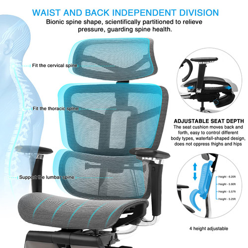 ModSavy Ergonomic Office Chair with Foot Rest, High Back Desk Chair with 3D Adjustable Backrest, Mesh Computer Chair with 5D Armrest and Breathable Mesh Seat for Relaxation, 5 Years Warranty