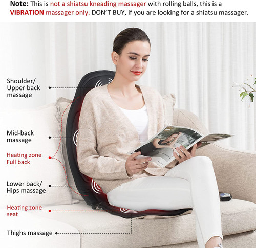 ModSavy Massage Seat Cushion - Back Massager with Heat, 6 Vibration Massage Nodes & 2 Heat Levels, Massage Chair Pad for Home Office Chair